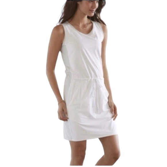 Womens Athleta Size Small Gray/White Zoe Sport Drawstring Waist Sleeveless Dress - Picture 9 of 9